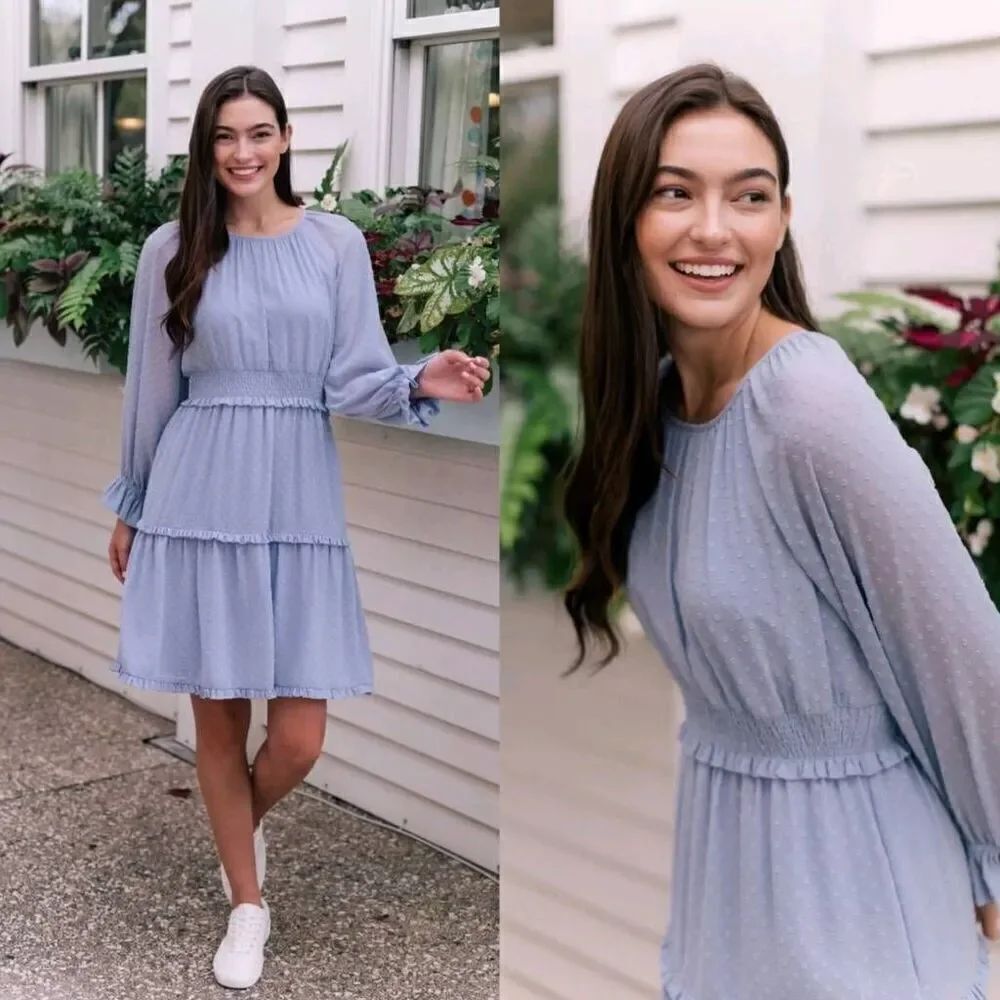 ANTHROPOLOGIE GAL MEETS GLAM Periwinkle Clip Dot Smocked Dress Sz 00